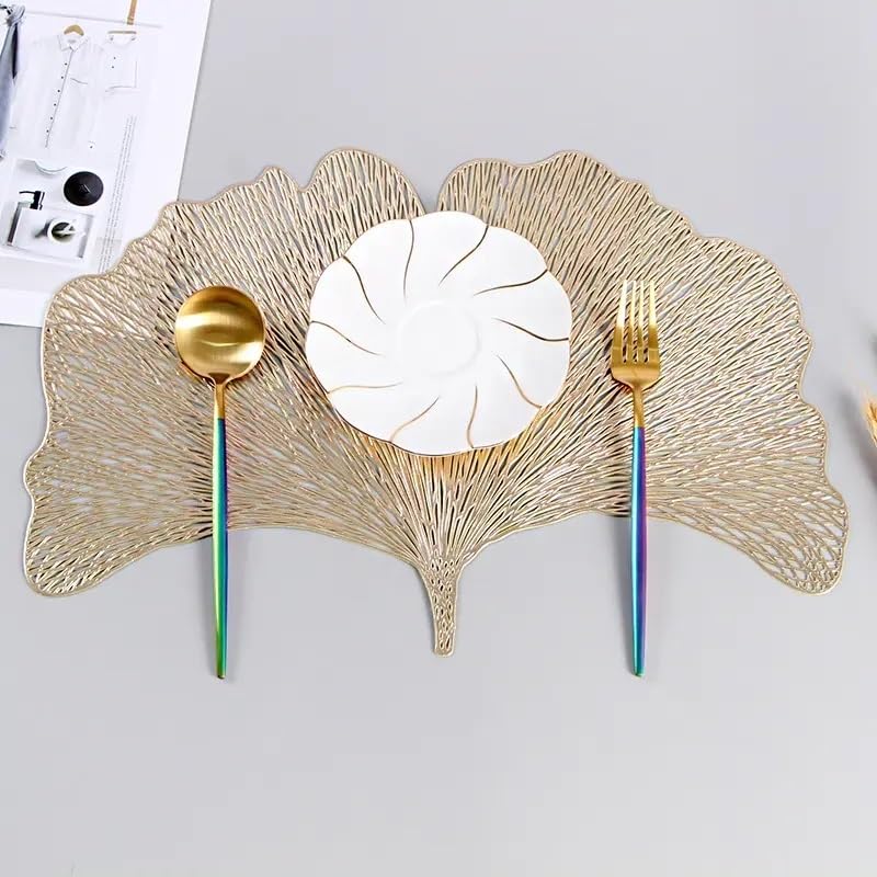 HomeCloud Polyvinyl Chloride Table Mat Round Shape| Table Mat Round | Cutwork Design Mat | Dining Table MATS | Dressing Table MATS | Bed Side Table MATS (Butterfly_Gold, 2) Kafalo