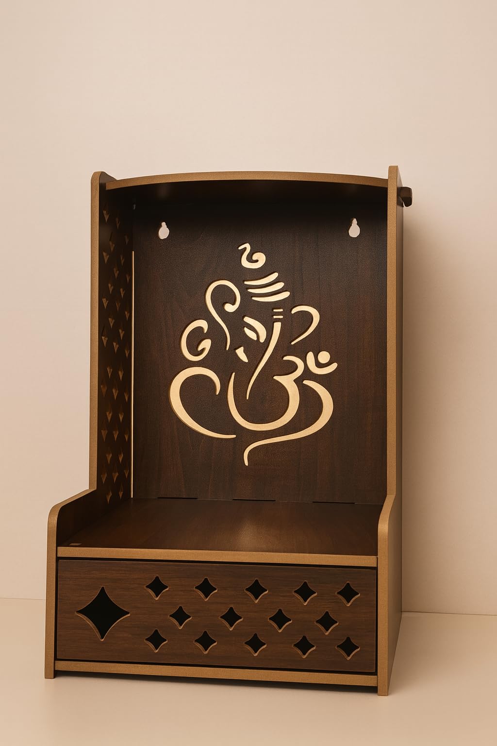 EXPRO Wooden Wall Mounted Pooja Mandir for Home & Office, Wooden Temple for Home Decor Hanging Pooja Stand for Idols | Height: 5 | DIY (Do-It-Yourself) (Height 5 | Ganesh Ji Design-1)