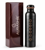AURASHIE Pure Copper Water Bottle 1 Litre with Sacred (7 Chakras) Geometry Design | BPA Free & Leak Proof | Copper-Infused Water | Durable & Rust Proof | Ayurveda Health Benefits - (Antique Black)