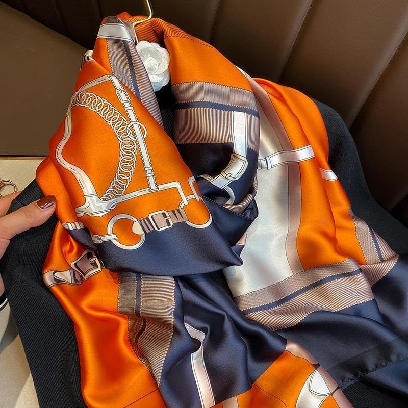 SWANKY Silk Stoles For Women Stylish Latest, Scarf for ladies & Girls, Head Neck Scarves, duppatta for girls (Orange & Blue)