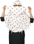 Vinsh Enterprise Cotton Long Scarf Cum Mask Scarves Usable for Vehicle Driver | White Printed Design | Universal Size | For Girl & Women | Soft & Breathable Sun Protection (STRAWBERRY)