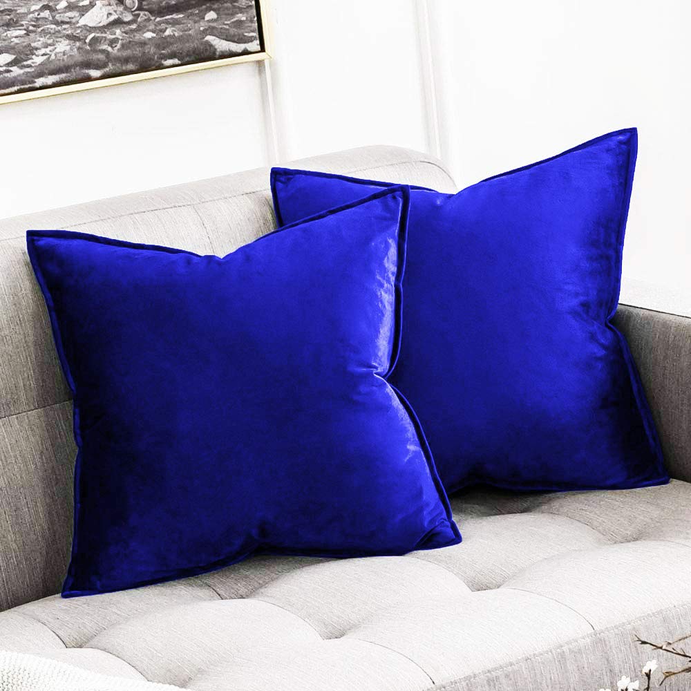 Khooti Decorative Velvet 200 TC Cushion Cover Pack Of 1-36X36/91X91 Cm-Royal Blue-Soft Pillow Covers Cushion Case For Sofa Bedroom Living room Chair Car