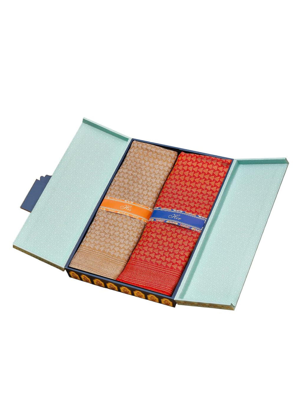 Pashmoda His and Her Gift Set of Fine Wool Stoles With Wooden Gift Box