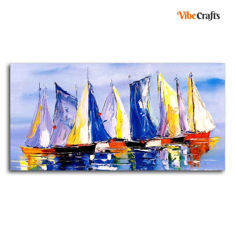 VIBECRAFTS Canvas Paintings for Living Room Drawing Room Sailing Boats In Ocean Canvas Wall Painting Fitted With Wooden Frame for Home | Office | Gift (PTVCH_2447)