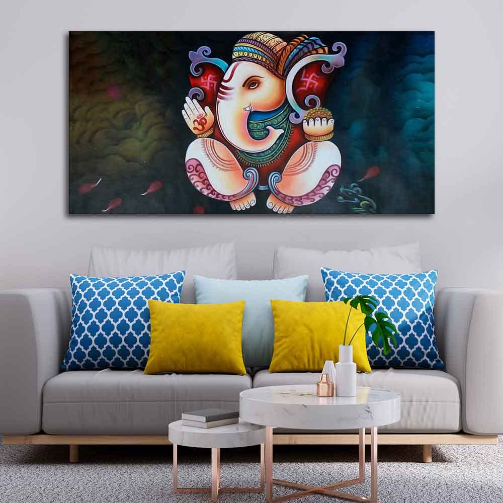 VIBECRAFTS Canvas Paintings for Living Room Drawing Room Shri Ganesha Canvas Wall Painting Fitted With Wooden Frame For Home | Office | Living Room | Gifts (PTVCH_2569)