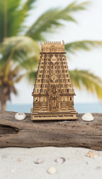 QUEENS CANVAS Arulmigu Subramania Swamy Temple Tiruchendur Wooden Replica, Decorative Miniature Model, Laser Engraved