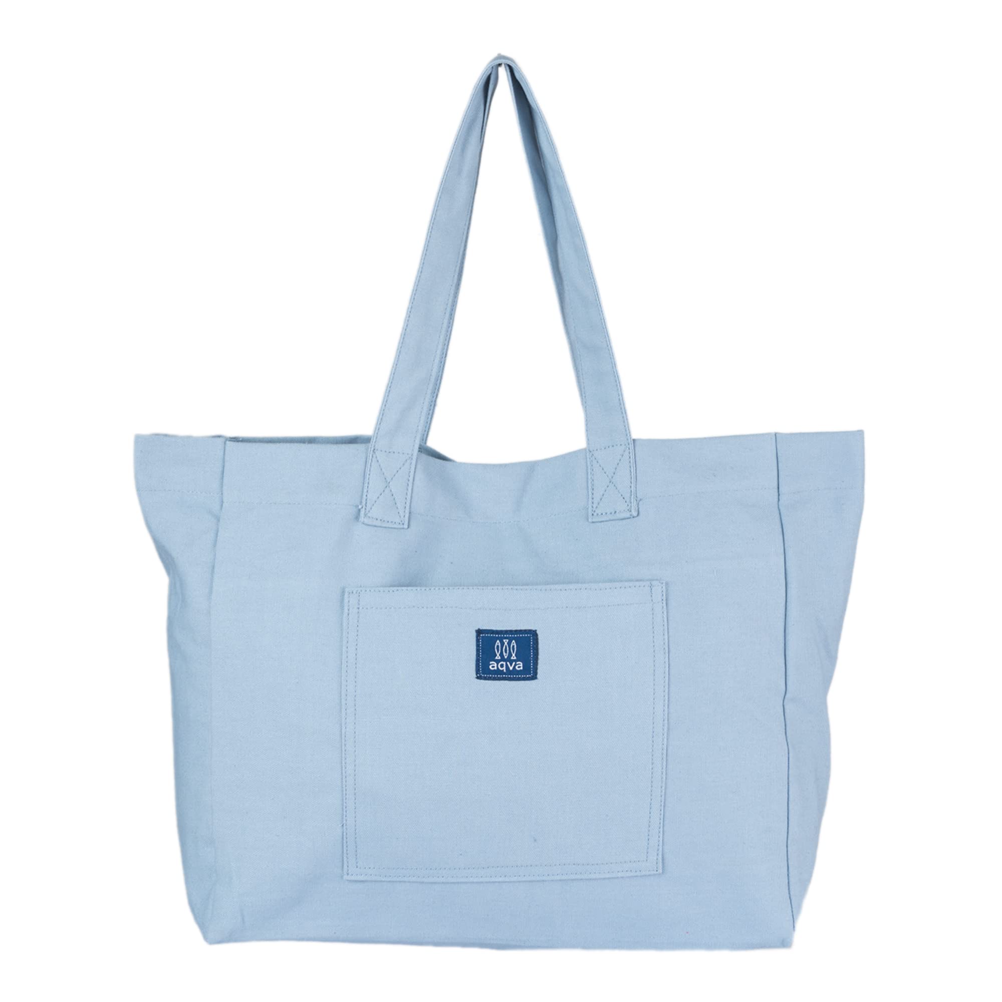 AQVA Cotton Canvas Tote Bag for Women & Girls | Shoulder Bag with Magnetic Button Closure & Solid Colour | Multipurpose Shopping, Travel, Beach, Office Bag | Good Gift Choice for Women (Sky Blue)