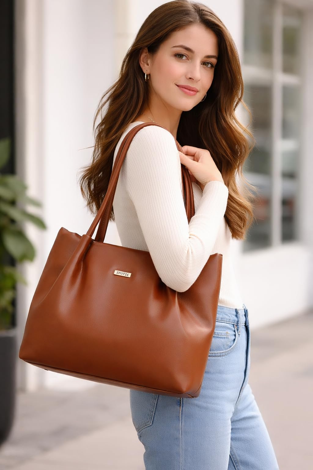 SPOTIC Synthetic Leather Premium Tote Handbag for Women – Elegant Large Shoulder Bag for Office, Work & Daily Use