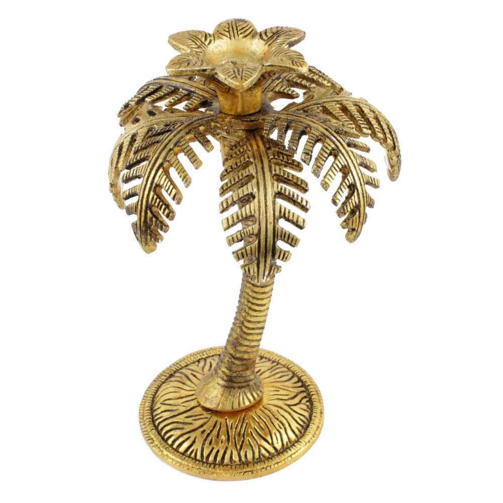 KridayKraft Metal Gold Plated (Palm) Khajur Candle Holder for Home Hotal Decor Candle Stand Tree Statue for Candle Light Dinner & Dining Table Decorative Showpiece for Decoration & Gift Purpose...