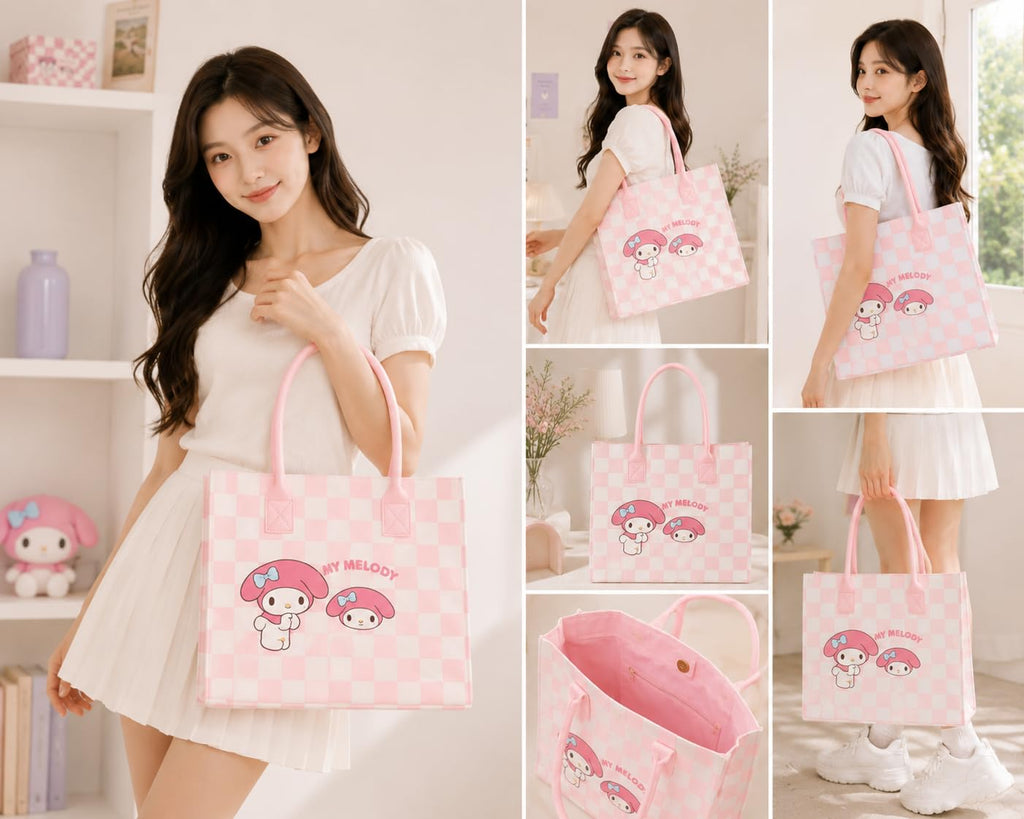 THE CUTE CRAZE New Cartoon Felt Tote Bag – Large Capacity Lightweight Shoulder Bag for Shopping, College & Daily Use (PINK)