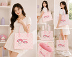 THE CUTE CRAZE New Cartoon Felt Tote Bag – Large Capacity Lightweight Shoulder Bag for Shopping, College & Daily Use (PINK)
