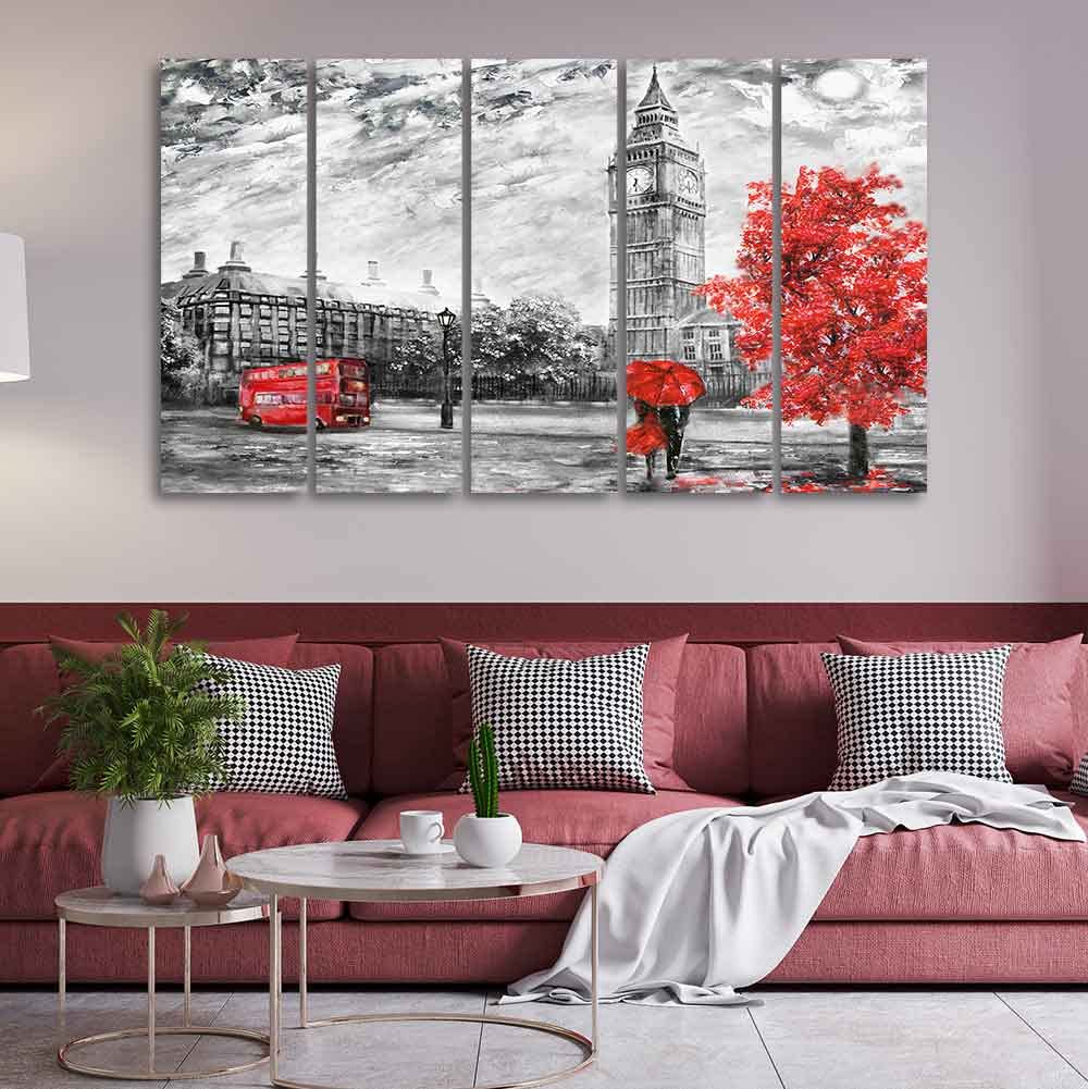 VIBECRAFTS Beautiful View of London Wall Painting Set of Five Pieces For Home|Office|Living Room|Gift (PTVC5Pcs4_8632)