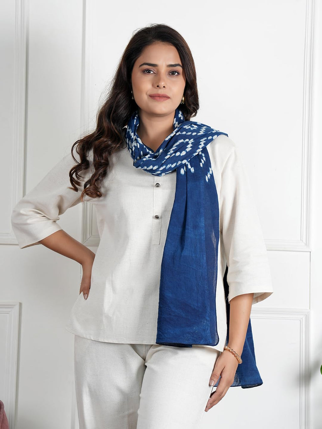 RAI SAHAB Fancy Scarf Lightweight & Comfortable for All Seasons(ST-68BLUE10)