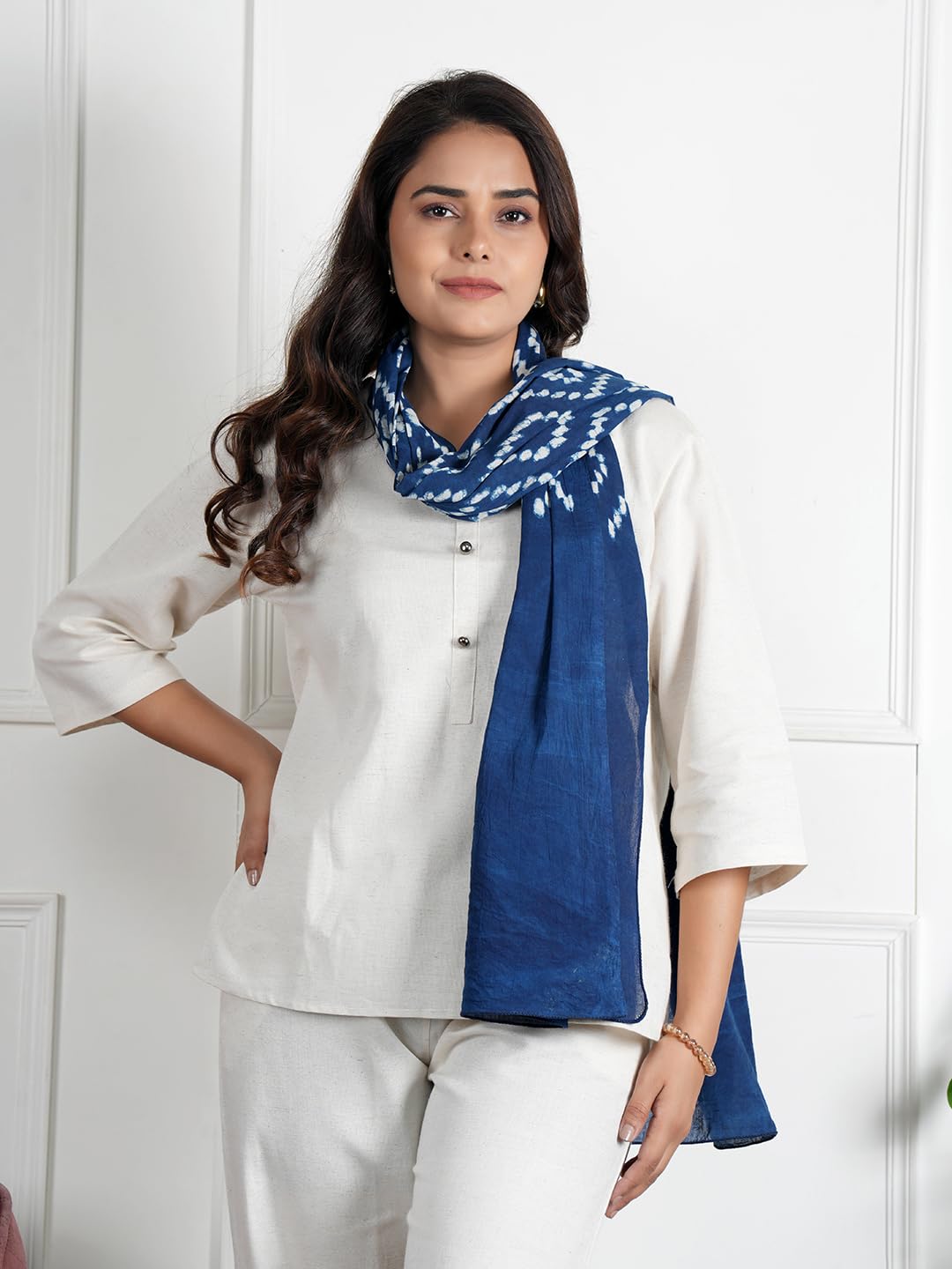 RAI SAHAB Fancy Scarf Lightweight & Comfortable for All Seasons(ST-68BLUE10)