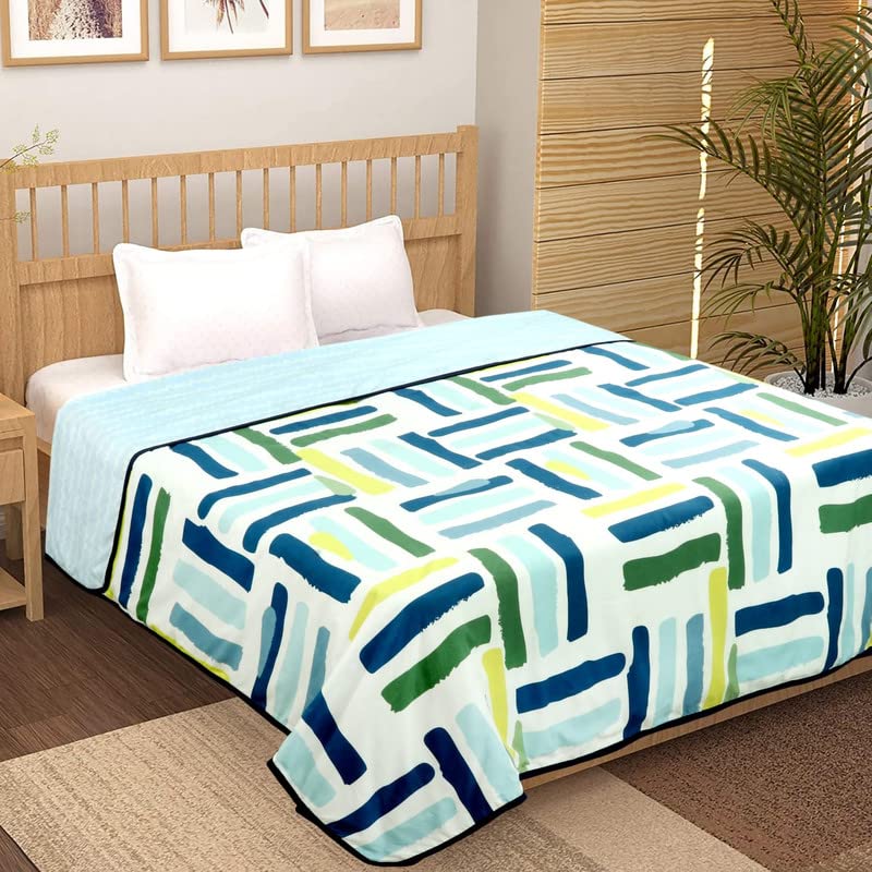 VAS COLLECTIONS 120 GSM Premium Cotton Printed Dohar/AC Blanket for Double Bed Size (90 x 86 inches) |Ultrasoft & Lightweight |Double - 228x220 cms-Blue & Green Kafalo