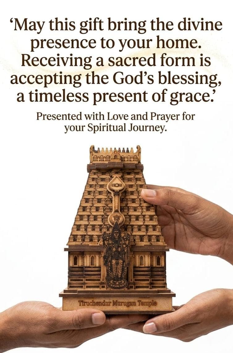 ATTRACTIVE CRAFT STORE Wooden Temple Gopuram Miniature Showpiece – 6.5 Inch Handcrafted Tiruchendur Murugan Temple Replica | Pooja Mandir Decor, Home Altar, Housewarming & Diwali Gift