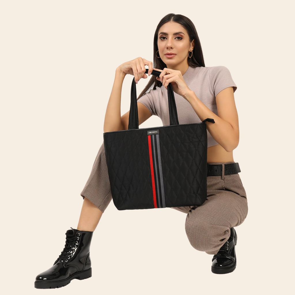 The Gusto Amber Tote Bag for Women|Vegan Leather Shoulder Sling Bags|Ladies Stylish Shoulder Hand Bag with Zipper Closure|Office College Travel Casual Everyday Use- Black