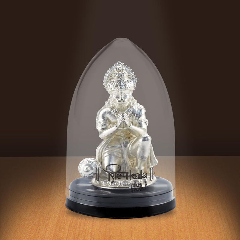 Shilpkala 2.3 Inch Brass Ultra Fine Hanuman Ji Idol in Pranam Mudra for Car Dashboard & Devotional Gift (Silver)