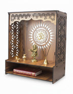 Royal Walnut Finish Wooden Pooja Mandir | Wall Mounted Home Temple with LED Lights & Spacious Storage | Premium Handcrafted Puja Unit (37.5 * 29 * 25 CM) (Large) A6