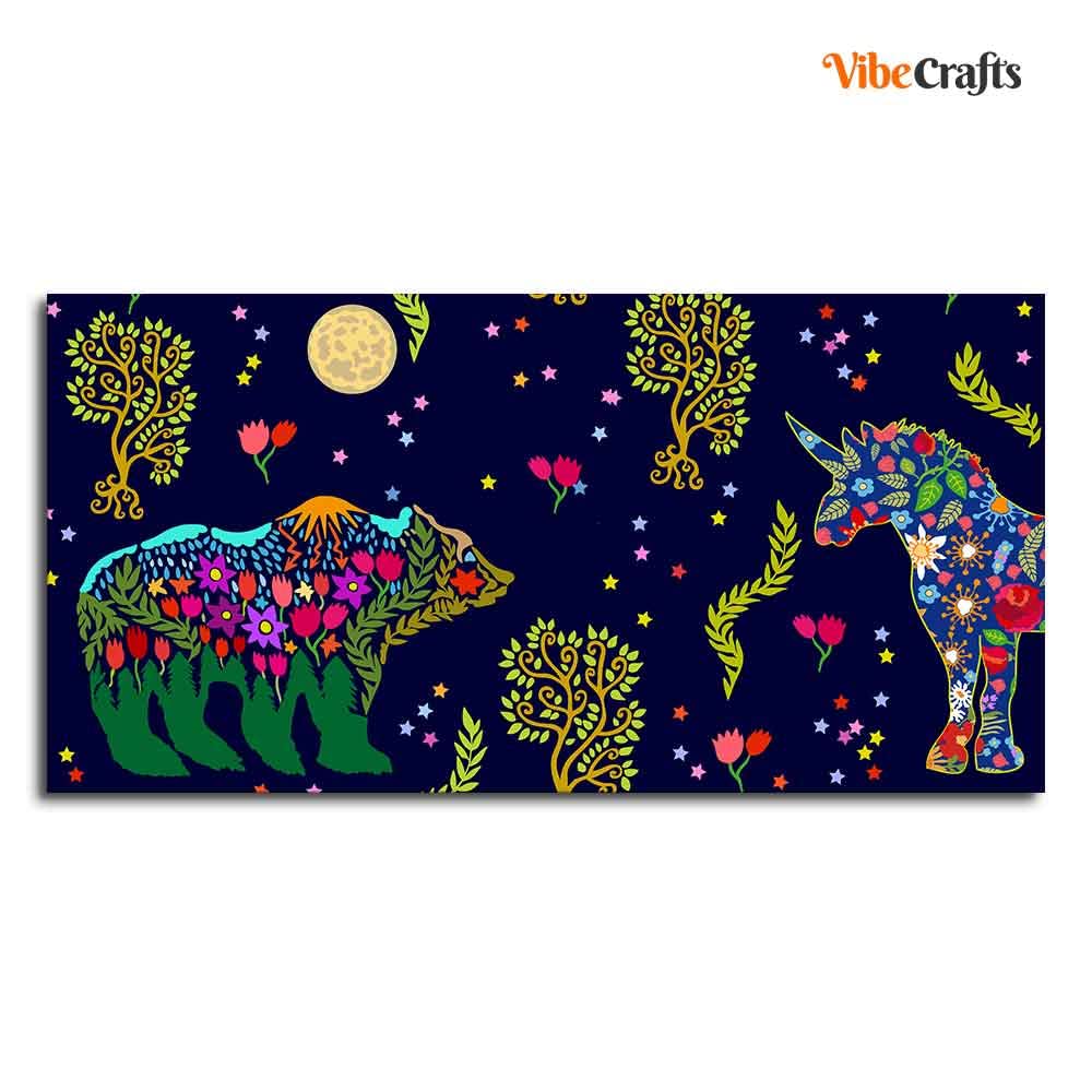 VIBECRAFTS Canvas Paintings for Living Room Drawing Room Folk Night Bears Canvas Wall Painting Fitted With Wooden Frame For Home | Office | Living Room | Gifts (PTVCH_2562)