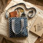 LOOMARTE Quilted Cotton Tote Bag for Women with Shoulder Strap - Blue