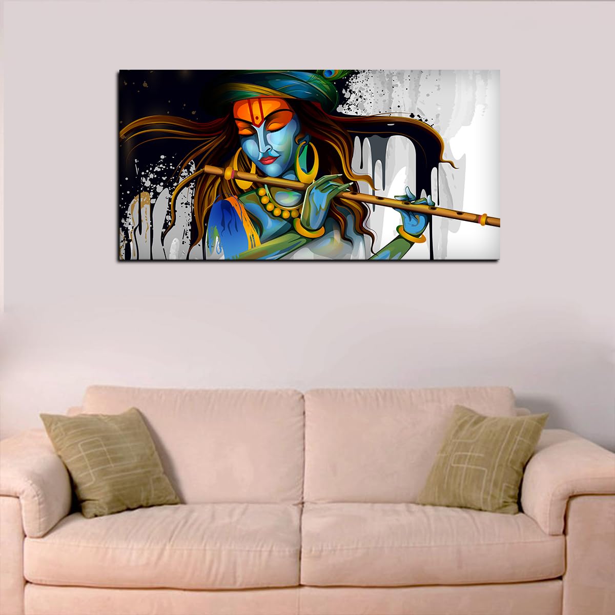 VIBECRAFTS Canvas Paintings for Living Room Drawing Room Canvas Wall Painting of Radhe Shyam in Forest for Homedecore|Office|Gift|Livingroom|Bedroom(PTVCH_2395NV)(48 x 24 Inches)