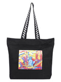 WOTM On The Move Tote | Premium Printed Cotton Canvas Tote Bag with Zipper & Inside Pocket, Stylish Everyday Travel Bag for Work, College, Office, Travel, Shopping (Statue of Liberty)