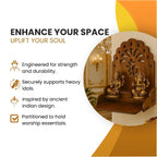HOMEWEY DECOR Handcrafted Wooden Home Temple for Wall Mount | Premium Pooja Mandir with Strong Support for Heavy Idols | Luxurious Finish Wooden Mandir for Home Office and Prayer Room (Style-01)