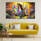 VIBECRAFTS Three Running Horses Abstract Art Canvas Five Pieces Wall Painting For Home|Office|Living Room|Gift (PTVC5Pcs4_8586)