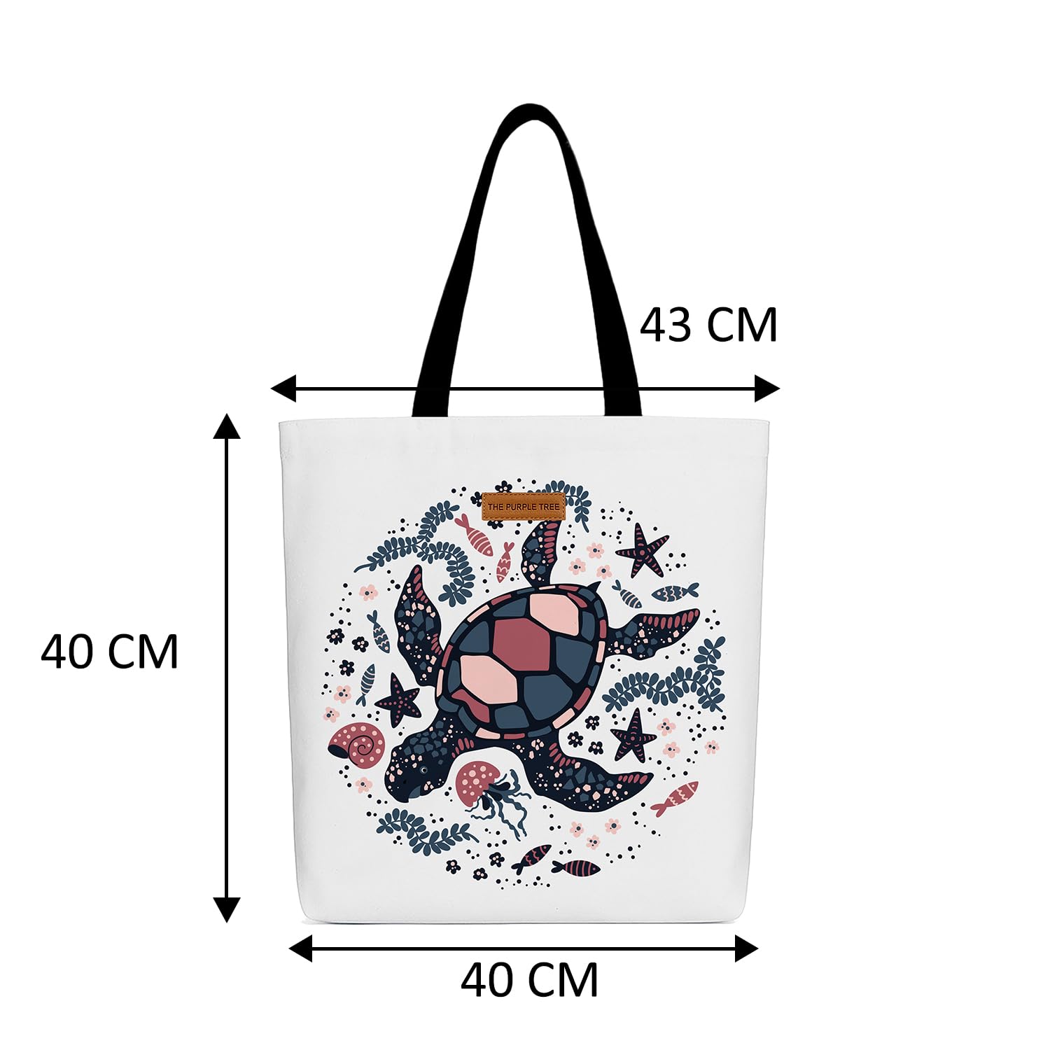The Purple Tree Eco-Friendly Canvas Tote Bag, Sustainable, Reusable Shopping, Beach, Travel or Everyday Tote, Wide Tote Bag, Turtle Mania