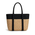 Loom & Luster Handwoven Jute Tote Bag Dual Tone Summer Shoulder Bag | Lightweight Eco-Friendly Handbag for girls and woman (Beige & Black)