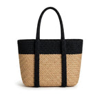 Loom & Luster Handwoven Jute Tote Bag Dual Tone Summer Shoulder Bag | Lightweight Eco-Friendly Handbag for girls and woman (Beige & Black)