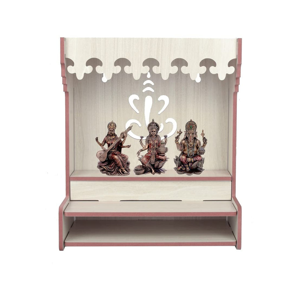 CrazyInk Handmade Beautiful Wooden Temple/Home Temple/Puja Mandir/Wall Hanging and Table Top Home Mandir Temple/Home Decor Beautiful Wooden Temple with Storage Box (RED) (White)
