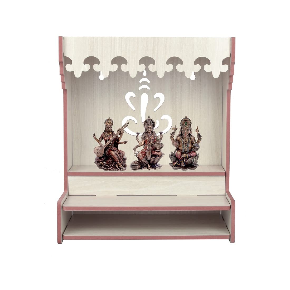 CrazyInk Handmade Beautiful Wooden Temple/Home Temple/Puja Mandir/Wall Hanging and Table Top Home Mandir Temple/Home Decor Beautiful Wooden Temple with Storage Box (RED) (White)