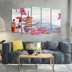 VIBECRAFTS Women in Kimono Canvas Wall Painting Set of Five For Home|Office|Living Room|Gift (PTVC5Pcs2_6546)
