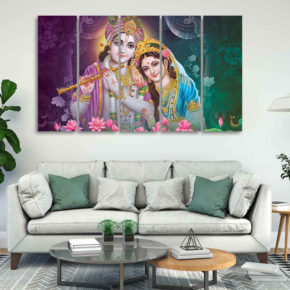 VIBECRAFTS 5 Pieces Shree Radha Krishna Canvas Wall Painting For Home | Office | Living Room | Gift (PTVC5Pcs4_8560)