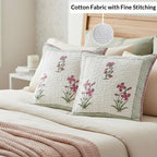 HOMEMONDE Premium Cotton Cushion Cover - Quilted Soft 16 X 16 Inches Square Pillowcase Floral Hand Block Print, Pink, Pack Of 1, 300 TC