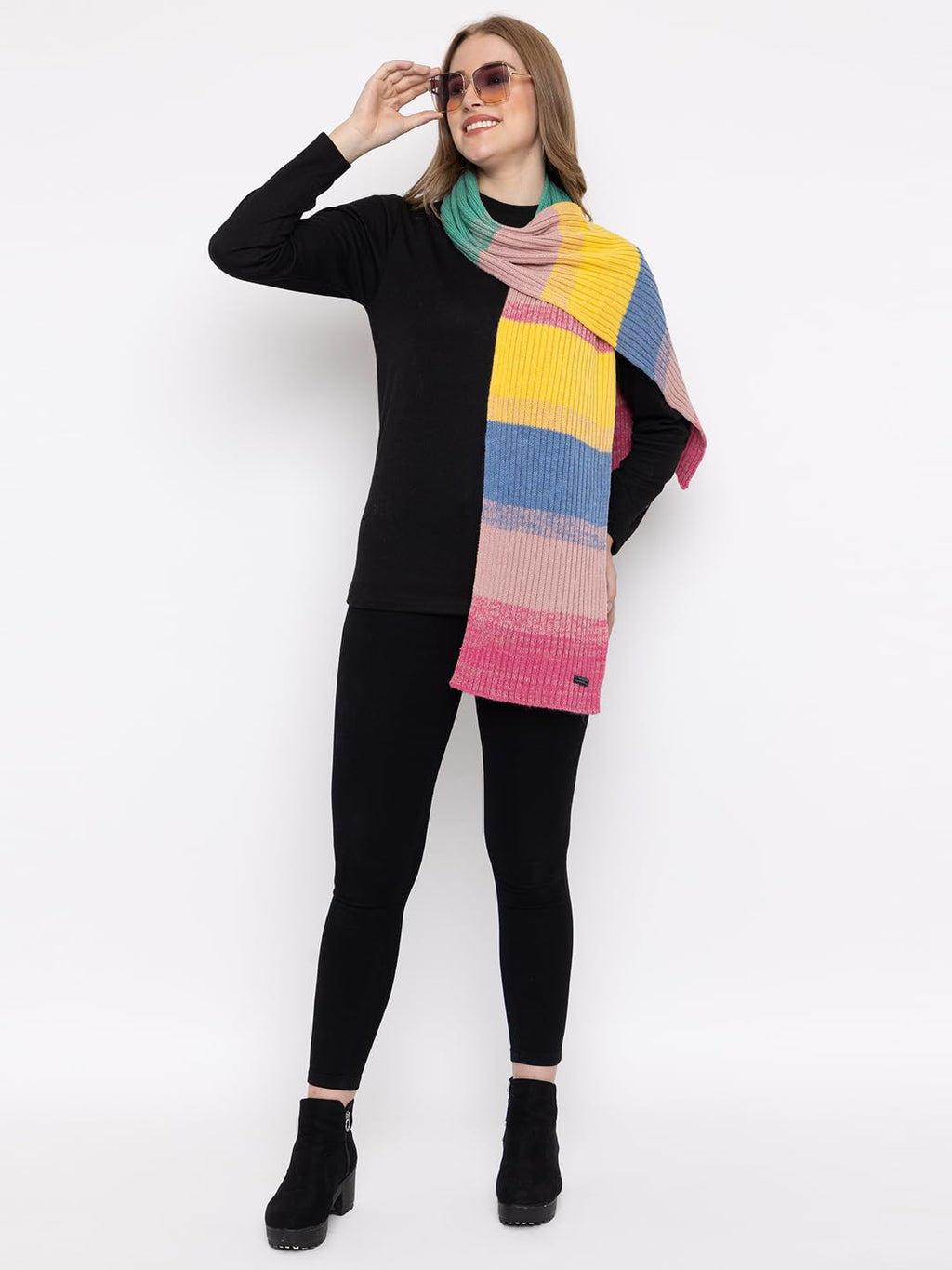 513 Women's Acrylic Woolen Color Block Casual Warm Winter Wear Muffler Scarf Stole