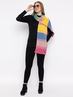 513 Women's Acrylic Woolen Color Block Casual Warm Winter Wear Muffler Scarf Stole