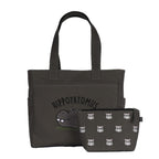 TSANTA U-Shaped Canvas Tote Bag with Pouch Combo (Large, Hippo Design) | Cotton Shoulder Bag with Zipper, Laptop Compartment & Organizer Pockets | Reusable Travel, Office & Everyday Bag for Women