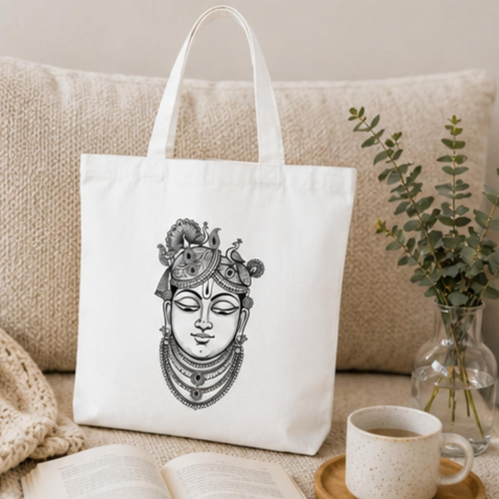 Adorvue Shrinath Ji DIY Art Tote Bag for Kids & Adults – Reusable Canvas Cotton Tote Bag for DIY Painting & Creative Activities, Stylish Eco-Friendly Bag for Shopping, Travel & College Pack of 2