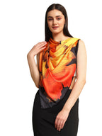 Ravaiyaa - Attitude is everything Women's Crepe Silk Digital Print Large Square Scarf Breathable Lightweight Neckerchief Printed Headscarf 40 x 40 Inch (Black & Yellow Sunflower)