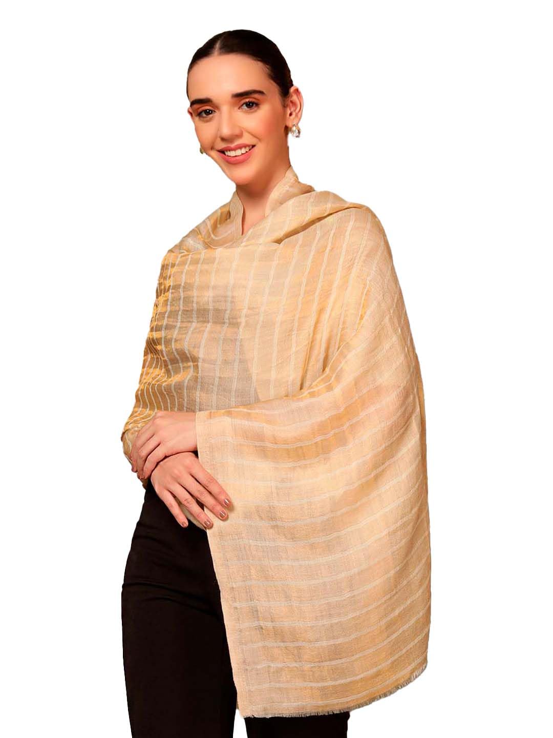 Pashmoda Women Golden Mirage Reversible Zari Moonlight Fine Wool Stole (Size : 28x80in, 71X203cm) ZSST05