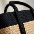 Loom & Luster Handwoven Jute Tote Bag Dual Tone Summer Shoulder Bag | Lightweight Eco-Friendly Handbag for girls and woman (Beige & Black)