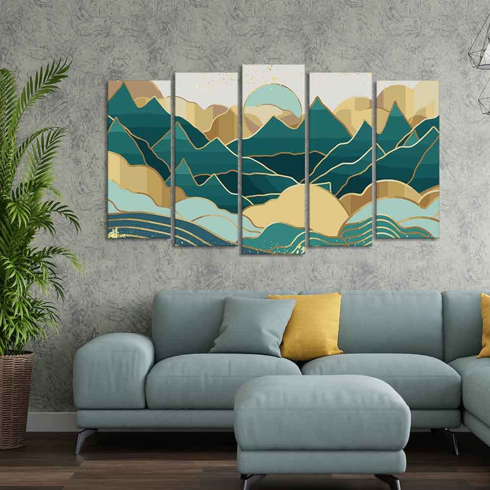 VIBECRAFTS Abstract Mountains Luxurious Pattern Wall Painting of Five Pieces For Home|Office|Living Room|Gift (PTVC5Pcs2_6600)