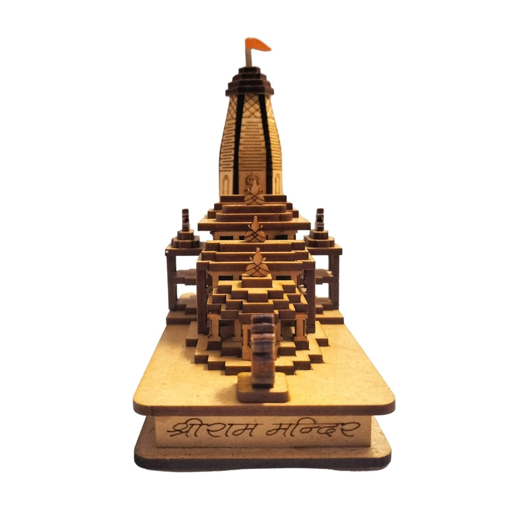 BUY N RELAX Shri Ram Mandir Ayodhya 3D Model Wooden Temple 5 Inches Decorative Wood Temple for Gift