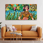 VIBECRAFTS Canvas Paintings for Living Room Drawing Room Traditional Women Canvas Wall Painting Fitted With Wooden Frame For Home | Office | Living Room | Gifts (PTVCH_2514)
