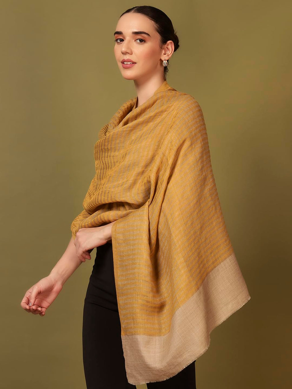 Pashmoda Women Golden Eclipse Reversible Zari Moonlight Fine Wool Stole (Size : 28x80in, 71X203cm) ZSST03