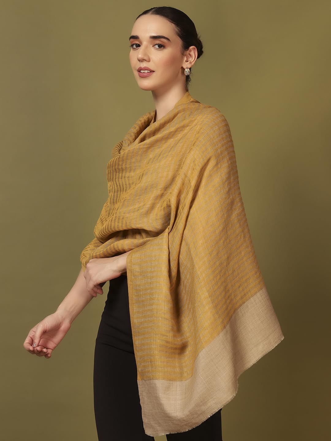 Pashmoda Women Golden Eclipse Reversible Zari Moonlight Fine Wool Stole (Size : 28x80in, 71X203cm) ZSST03