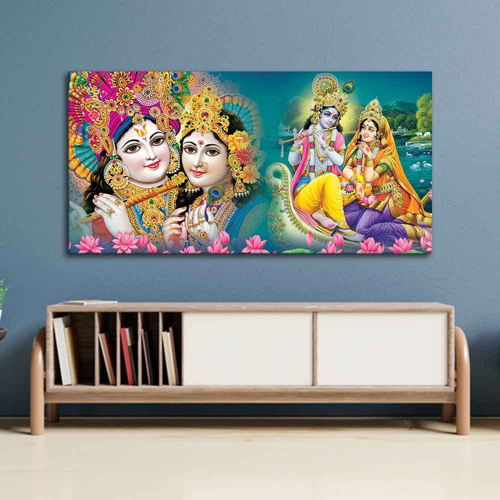 VIBECRAFTS Canvas Paintings for Living Room Drawing Room Radha Krishna Canvas Wall Painting Fitted With Wooden Frame For Home | Office | Living Room | Gifts (PTVCH_2516)